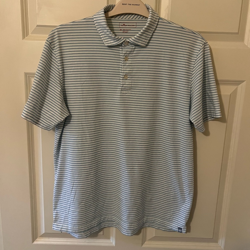 Peter Millar Seaside Blue and White Striped Polo Shirt